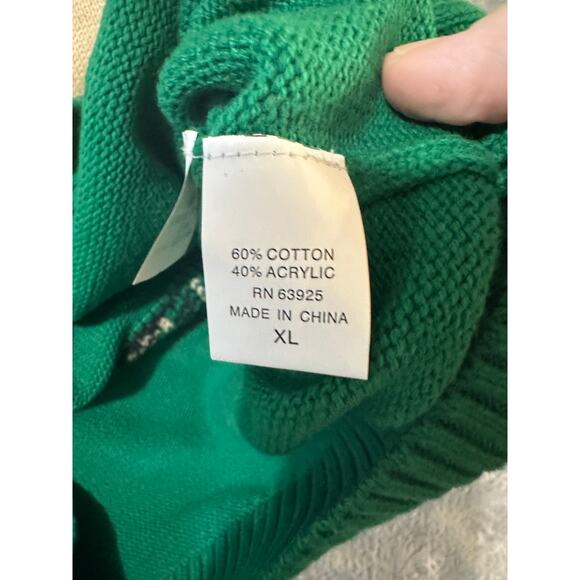 Ugly Christmas Sweater Pug Dog Santa Hat Striped Sleeves Green XL - Picture 5 of 8